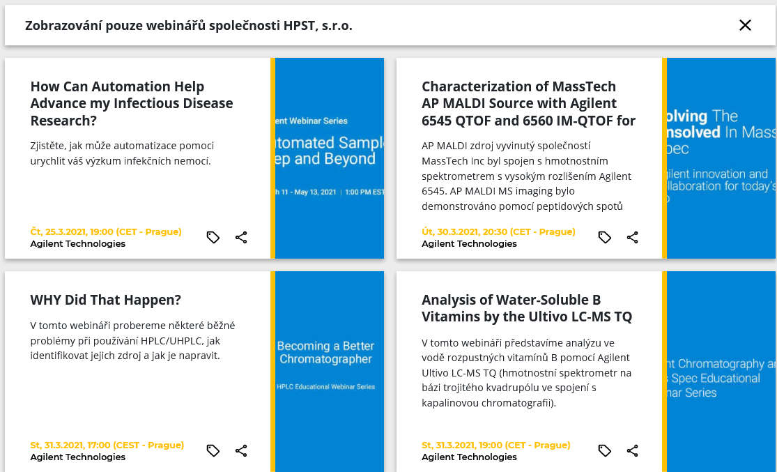 Obr. 7 Databáze Webinářů HPST z oblasti GC, LC a MS na portálech LabRulez