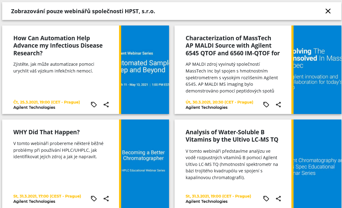 Obr. 7 Databáze Webinářů HPST z oblasti GC, LC a MS na portálech LabRulez