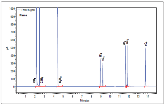 Chromatogram pro FID kanál 